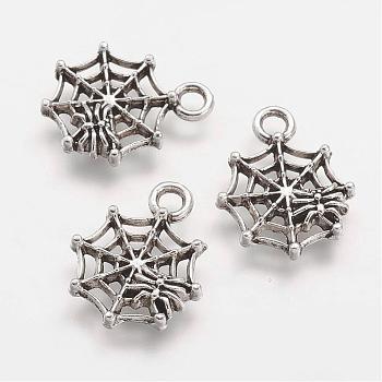 Tibetan Style Alloy Pendants, Spider Web, Antique Silver, 17x13.5x2mm, Hole: 2mm