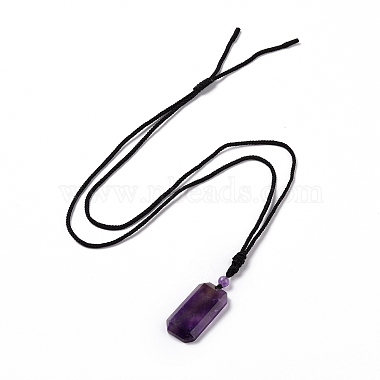 Adjustable Natural Amethyst Rectangle Pendant Necklace with Nylon Cord for Women(NJEW-L171-03C)-2