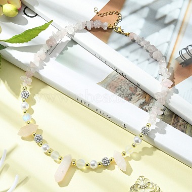 Natural Mixed Gemstone Bullet & Synthetic Moonstone Beaded Necklaces(NJEW-JN04406)-6