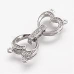 Brass Micro Pave Cubic Zirconia Fold Over Clasps, Heart, Platinum, 32x12x5mm, Hole: 1mm(ZIRC-F047-09P)