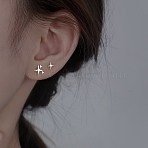 2 Pairs Alloy Stud Earrings for Women, with 925 Sterling Silver Pins, Silver, Star, 8.8mm(EJEW-FS0001-27D)