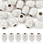 20Pcs Handmade Polymer Clay Rhinestone European Beads, Large Hole Barrel Beads, with Platinum Tone Brass Single Cores, Crystal, 15x11~12mm, Hole: 5mm(CPDL-YW0001-03)