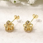 Crown Brass Micro Pave Clear Cubic Zirconia Stud Earrings for Women, Cadmium Free & Lead Free, Long-Lasting Plated, Real 18K Gold Plated, 10.5x9mm(EJEW-G460-04G)