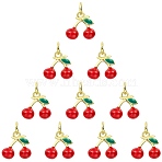 10Pcs Brass Enamel Charms, Cherry Charms, Real 18K Gold Plated, 11x13x5.5mm, Hole: 2.4mm(KK-SZ0002-64)