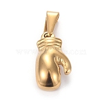 304 Stainless Steel Pendants, Boxing Gloves, Golden, 19x10.5x6mm, Hole:7.5x3mm(X-STAS-H110-01G)