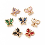 Brass with K9 Glass Connector Charms, Cadmium Free & Nickel Free & Lead Free, Golden Butterfly Links, Mixed Color, 16x15.5x4mm, Hole: 1.5mm(KK-B071-20G)