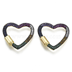 Brass Micro Pave Cubic Zirconia Screw Carabiner Lock Charms, for Necklaces Making, Quick Links, Heart, Nickel Free, Real 16K Gold Plated, Colorful, 26x27x3mm, Screw: 8x5mm(ZIRC-N039-016B-NF)