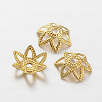 Brass Flower Bead Caps, Fancy Bead Caps, 6-Petal, Golden, 7x2mm, Hole: 1mm(X-KK-L130-07G)