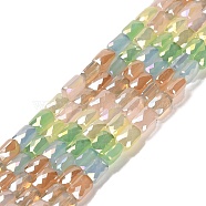 Electroplate Glass Beads Strands, Faceted, Rectangle, Colorful, 6.5~7x4~4.5x3mm, Hole: 0.6mm, about 78pcs/strand, 21.06~21.18 inch(53.5~53.8cm)(EGLA-D030-09)