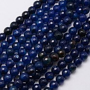 Natural Agate Beads Strand, Faceted, Dyed, Round, Marine Blue, 8mm, Hole: 1mm, about 48pcs/strand, 15 inch(G-G580-8mm-02)