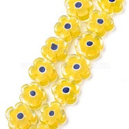 Handmade Millefiori Glass Bead Strands, Flower, Yellow, 10~12x4mm, Hole: 1mm, about 35~38pcs/strand, 16 inch(LAMP-J035-10mm-01)