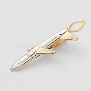 Brass Collar Tie Clips with Chain for Men, Golden & Silver, Airplane, 60x17mm(PW-WG33487-01)