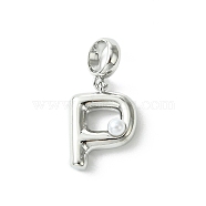 Rack Plating Brass with ABS Plastic Pearl European Dangle Charms, Large Hole Pendants, Long-Lasting Plated, Lead Free & Cadmium Free, Platinum, Letter P, 23mm long, hole: 5mm, pendant: 15x11x5mm(KK-G501-02P-P)