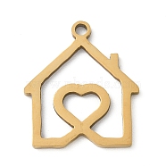 201 Stainless Steel Pendants, House with Heart Charm, Laser Cut, Ion Plating(IP), Real 18K Gold Plated, 17.5x15x1mm, Hole: 1.4mm(STAS-S157-12G)