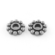 Flower Tibetan Style Alloy Beads, Cadmium Free & Lead Free, Antique Silver, 9.5x2mm, Hole: 3mm, about 1995pcs/1000g(TIBEB-Q066-01AS-LF)