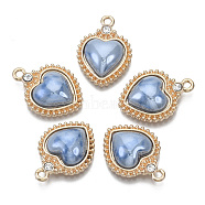 Porcelain Pendants, with Light Gold Plated Brass Findings and Crystal Rhinestone, Heart, Cornflower Blue, 23x16x5mm, Hole: 1.8mm(X-KK-N235-038A)