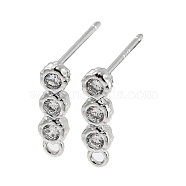 Brass Stud Earring Finding, with Crystal Rhinestone and Horizontal Loop, Real Platinum Plated, 11x3mm, Hole: 1.2mm, Pin: 0.7mm(KK-L208-53P)