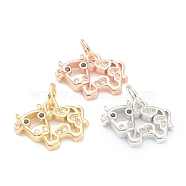 Brass Clear Cubic Zirconia Charms, Long-Lasting Plated, with Jump Ring, Cow, Mixed Color, 10x13.5x2.5mm, Hole: 3.5mm(ZIRC-B010-22)