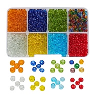 8 Colors Glass Seed Beads, Transparent, Round, Mixed Color, 3mm, Hole: 1mm, about 15g/color(SEED-YW0001-55)