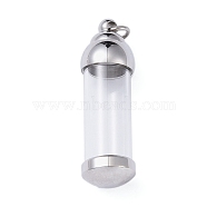 304 Stainless Steel Big Pendants, with Glass, Bottle, Stainless Steel Color, 45.5x13.5mm(STAS-D097-01D-P)