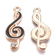 Alloy Enamel Pendants, with Rhinestone, Musical Note, Golden, 22x9.5x2mm, Hole: 1.5mm(PALLOY-P118-04)