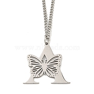 201 Stainless Steel Necklaces, Letter A, 23.74 inch(60.3cm) p: 32.5x34.5x1.3mm(NJEW-Q336-01A-P)