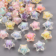 Transparent Acrylic Beads, Bead in Bead, AB Color, Faceted, Star, Mixed Color, 14x15x8.5mm, Hole: 2mm, about 518pcs/500g(TACR-S152-02D)