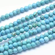 Natural Magnesite Beads Strands, Dyed & Heated, Round, Medium Turquoise, 4mm, Hole: 0.5mm, about 98pcs/strand, 15.9 inch(40.5cm)(TURQ-G148-07-4mm)