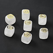 7Pcs 7 Styles Natural Quartz Crystal Beads, with Long-Lasting Plated Golden Tone Brass Chakra Pattern Slices, Lead Free & Cadmium Free, No Hole, Cube, 15.5~18x15~17x14.5~17mm, 1pc/style(G-H272-09G)