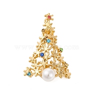 Rhinestone Alloy Brooches, Christmas Enamel Pins, Christmas Tree, 41x27mm(JEWB-M047-02G-07)