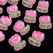 Transparent Acrylic Beads, with Enamel, Frosted, Tulip Flower, Pink, 24.5x20x9mm, Hole: 3mm(MACR-S374-03B-06)