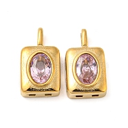 Real 14K Gold Plated 304 Stainless Steel Pendants, with Glass Rhinestone, Rectangle Charms, Pink, 14.5x7.5x4.5mm, Hole: 3x1.5mm(STAS-L022-056G-04)