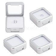 Plastic Loose Diamond Gemstone Display Boxes, Glass Top Jewelry Display Cases with Sponge Inside, Square, Silver, 4x4x1.7cm(CON-WH0094-13A)