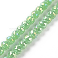Electroplate Opaque Solid Color Glass Beads Strands, AB Color Plated, Faceted(96 Facets), Round, Light Green, 5~6mm, Hole: 1~1.2mm, about 95pcs/strand, 20.87''(53cm)(GLAA-E036-10C)