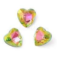 Glass Rhinestone Cabochons, Flat Back & Back Plated, Faceted, Heart, Vitrail Rose, 10x10x5mm(RGLA-L029-08A-VRLA)