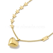 Ion Plating(IP) 304 Stainless Steel Heart & Star Pendant Necklace for Women, Golden, 16.10 inch(40.9cm)(NJEW-F298-12G)