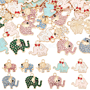 Elite 60Pcs 9 Style Alloy Enamel & Alloy Rhinestone Pendants, Elephant, Mixed Color, 14~17x15.5~18.5x2.5~3mm, Hole: 1.8~2mm(ENAM-PH0002-61)