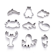 Stainless Steel Sea World Mixed Pattern Cookie Candy Food Cutters Molds, for DIY, Kitchen, Baking, Kids Birthday Party Supplies Favors, Stainless Steel Color, 75x39x20.5mm, 9pcs/Set(DIY-H142-08P)