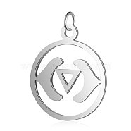 304 Stainless Steel Pendants, Chakra, Ajna, Flat Round, Stainless Steel Color, 22.5x19x1mm, Hole: 3mm(STAS-S105-T526S)