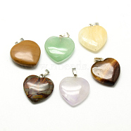Natural & Synthetic Mixed Stone Pendants, with Brass Findings, Heart, 20~22x20~21x4~6mm, Hole: 5x3mm(X-G-Q469-08)