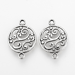 Tibetan Style Alloy Links connectors, Flat Round, Cadmium Free & Lead Free, Antique Silver, 20x14x2mm, Hole: 1.5mm, about 1560pcs/1000g(TIBE-Q077-10AS-RS)