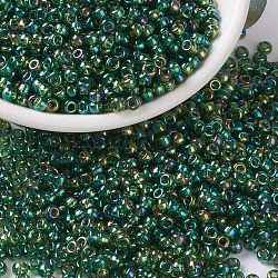 MIYUKI Round Rocailles Beads, Japanese Seed Beads, 8/0, (RR288) Transparent Olive Green AB, 3mm, Hole: 1mm, about 422~455pcs/10g(X-SEED-G008-RR0288)