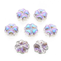 Electroplate Transparent Glass Beads, Half Plated, Flower, Violet, 10.5x10.5x5mm, Hole: 0.8mm(GLAA-T022-04-B01)