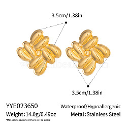 304 Stainless Steel Geometric Textured Rhombus Stud Earrings, Golden, 35x35mm(LJ6925-1)