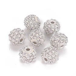 Handmade Indonesia Beads, with Aluminium Chains, Round, Silver Color Plated, White, 16.5~18x14~15mm, Hole: 3~3.5mm(IPDL-F027-04G)
