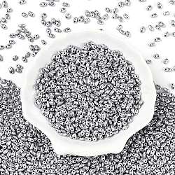 Baking Paint Glass Seed Beads, 2-Hole, Oval, Silver, 5~6x2.5~3.5x3mm, hole: 0.7~0.9mm, about 7500pcs/pound(SEED-T006-03X)