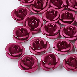 Aluminum Beads, Frosted, Long-Lasting Plated, 3-Petal Flower, Fuchsia, 6x4.5mm, Hole: 0.8mm(FALUM-T001-02A-22)