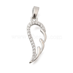 Brass Clear Cubic Zirconia Pendants, Wing Charms, Long-Lasting Plated, Platinum, 21x9x2mm, Hole: 5x3mm(KK-B187-08P)