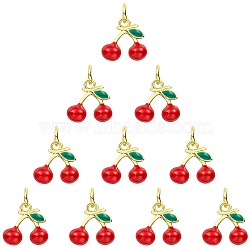 10Pcs Brass Enamel Charms, Cherry Charms, Real 18K Gold Plated, 11x13x5.5mm, Hole: 2.4mm(KK-SZ0002-64)