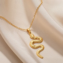 304 Stainless Steel Snake Pendant Necklaces for Women Men, Real 18K Gold Plated, 15.55 inch(39.5cm), pendant: 22.5x11mm(NJEW-Z063-03G-02)